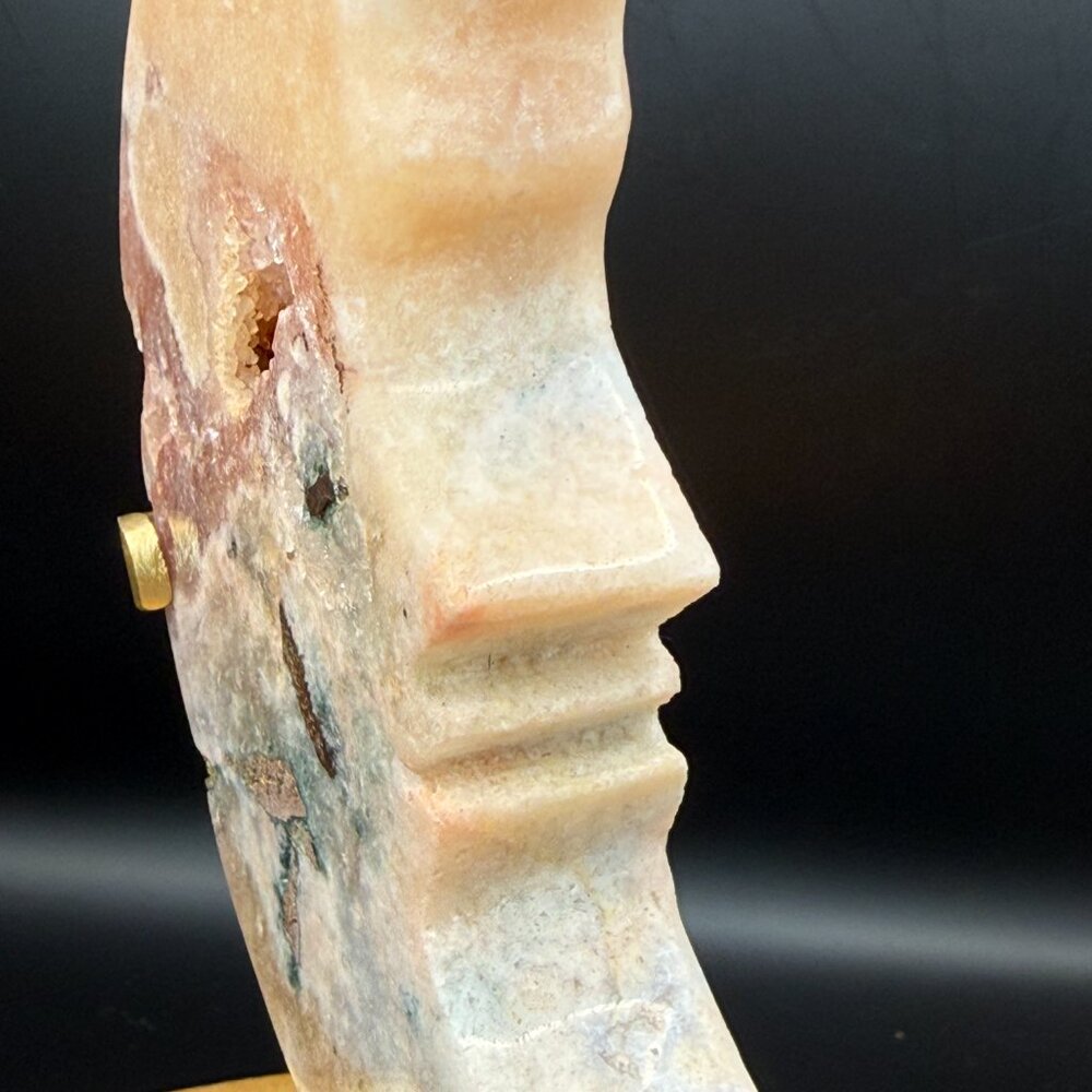 Pink Amethyst Green Jasper Agate Moon Face Profile Carving Druzy Crystal Natural - Picture 4 of 9